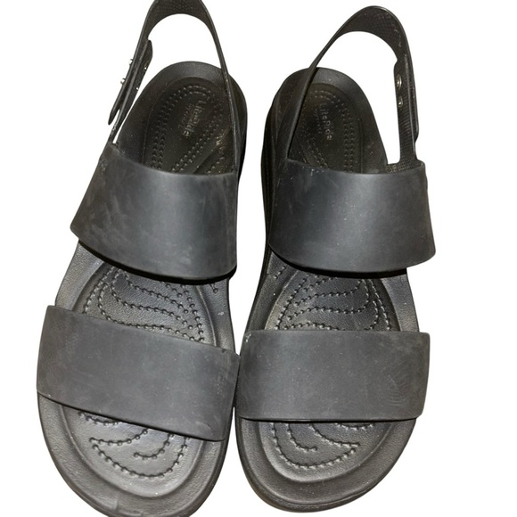Crocs literide WOMENS BROOKLYN PLATFORM Black WEDGE SANDAL size 9 - Picture 2 of 5